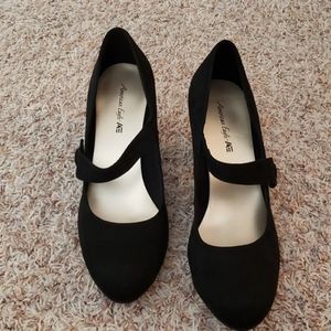Black Suede 3" Pumps with Strap